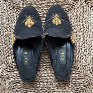 Zalo Black and Gold Needlepoint Shoe